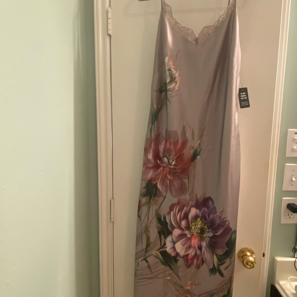 Express Satin Floral Lace Trimmed Midi Slip Dress